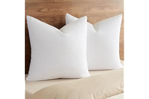 PHF 100% Cotton Waffle Weave Euro Shams 26" x 26", No Filling, 2 Pack Elegant Home Decorative Euro Throw Pillow Covers for Bed Couch Sofa, White