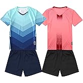 LUCKYLUAN Boy's 2-Pack Soccer Jersey and Short Sets Quick Dry Sports Team Training Uniform Knit