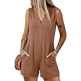 Acelitt Womens Rompers Summer Casual V Neck Sleeveless Overalls Loose Shorts Jumpsuit with Pockets