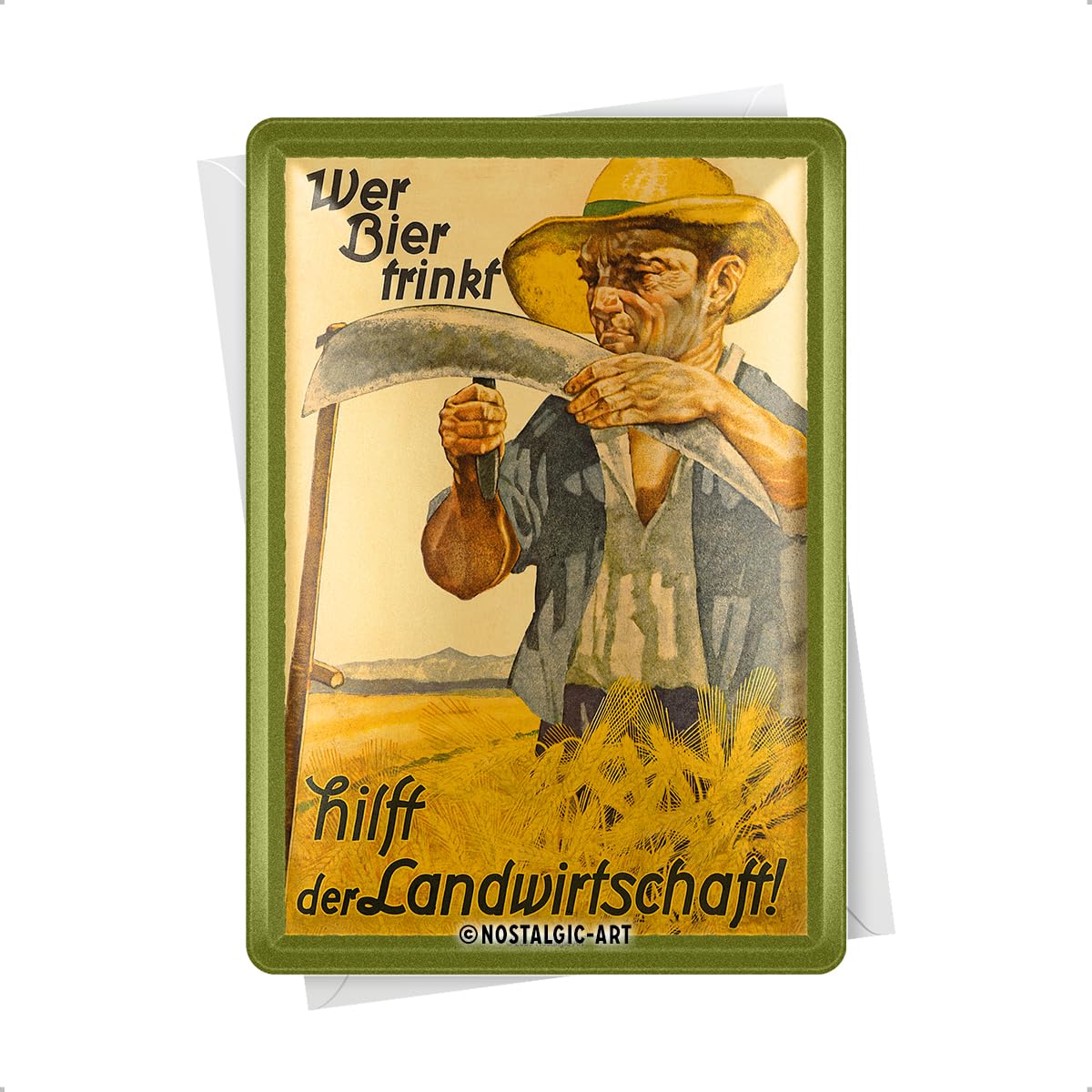 Nostalgic-Art Retro Tin Postcard, 10 x 14 cm, Who Drinks Beer - Gift Idea for Beer Fans, Original Licensed Product (OLP), Metal Postcard, Mini Tin Sign as Greeting Card, Beer Decoration