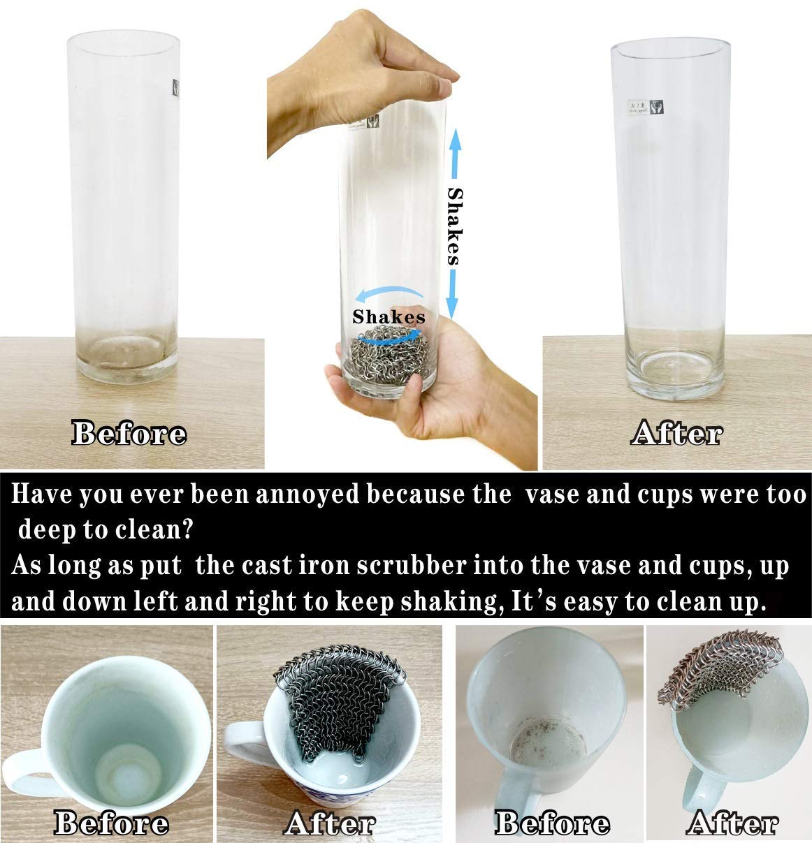 BabriInta Cast Iron Scrubber - 6 Inch Stainless Steel Chain mail Scrubber for Cast Iron Pans Cleaner Chainmail Scrubber for Skillet, Wok, Pot, Dutch Ovens