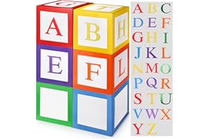 ReliThick 6 Pcs Custom Letter Toy Inspire Party Boxes with 52 Pcs Letter Cutouts 11.8 x 11.8 Inch Colorful Balloon Box Personalized Big Party Favor Box for Birthday Party Decoration(Classic Color)