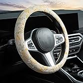 Beige Spherical Flowers Steering Wheel Cover Auto Embroidery Steering Wheel Protector, Anti-Slip, Breathable, Absorbing Sweat, Universal Car Accessories 14.5–15 inch,Fit for Most Car, Trucks, SUV