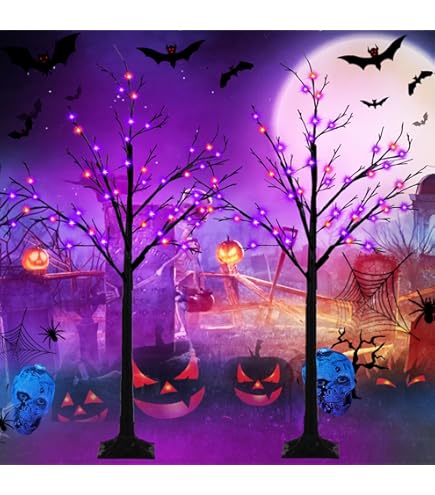 2-Pack 4FT Lighted Black Halloween Tree with 96 LED Orange