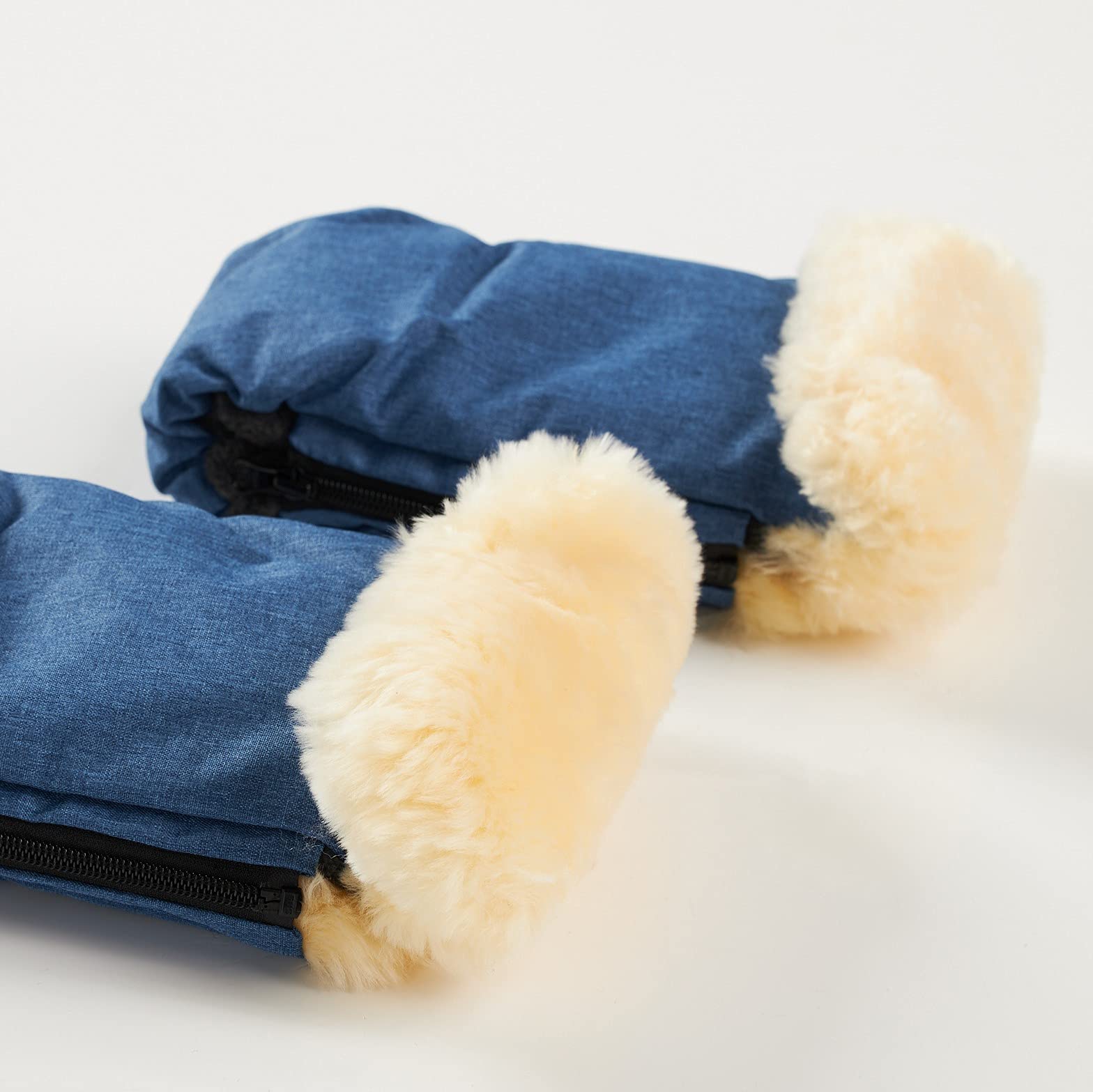 Naturally Sheepskins Handmuffs Weatherproof Fleece Lined with Merino Lambskin Cuff (Linear Navy)