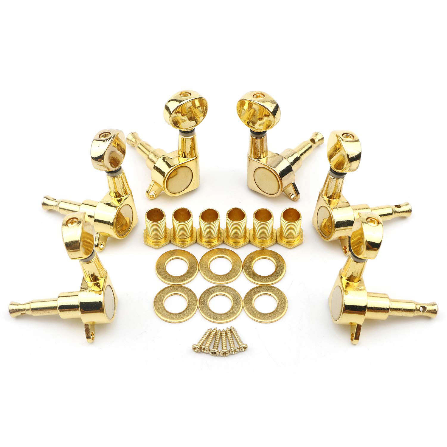 Unxuey 6pcs 3L 3R Gold Tuning Key Peg, Closed Guitar Part Tuners String Tuning Pegs Machine Head Tuners for Acoustic or Electric Guitar