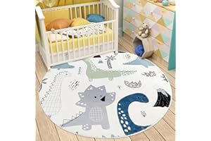 Lacomfy Kids Rug 5Ft Round Dinosaur Carpet for Boys Bedroom Circle Nursery Play Mat Animal Playroom Area Rug for Children Boys Girls Cars, Nonslip, Jungle, Classroom Decor