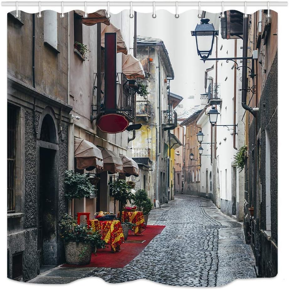 Amazon Com Sonernt Curtain Italy City Street Quaint Cobblestone Alleyway In Aosta Shower Curtain Bathroom Decor Polyester Durable Waterproof Curtain Home Kitchen