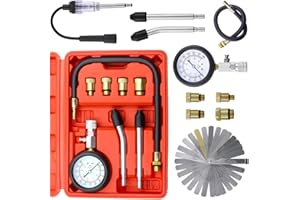 Mardatt 10Pcs 1-300PSI Compression Tester Adapter Kit with Spark Plug Tester & 32 Blades Metric and Imperial Feeler Gauge, Ca