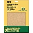 3M Sandpaper, 100 Grit, 5 Sheets, 9 in x 11 in, Sands Paint, Wood & Metal, Great For General Purpose Sanding, Medium Aluminum Oxide Sand Paper (9002NA-20)