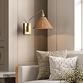 Nathan James Celeste Rattan Wall Light, Modern Farmhouse Wall Mounted Plug in Light, Wall Mount Reading Lamp for Bedside with