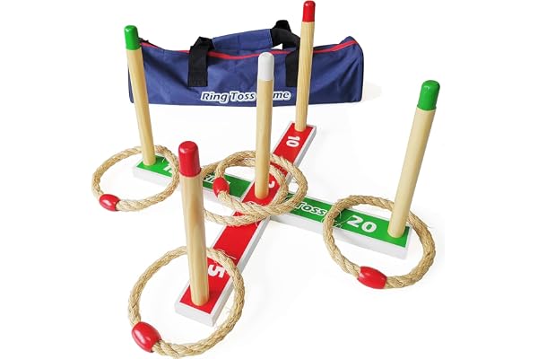 Wooden Ring Toss Game-Includes 5 Rope Rings and Carry Bag