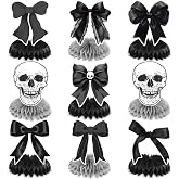 9pcs Gothic Birthday Party Decorations Black Bow Centerpieces for Table Skull Skeleton Goth Birthday Decorations Black Bow Table Decor for Women Girls Halloween Bachelorette Party Supplies