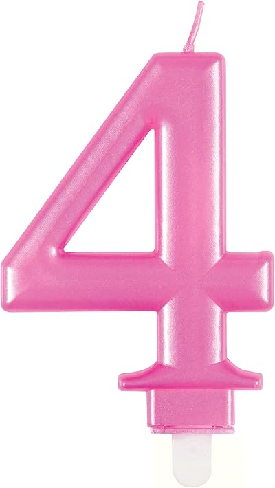 Unique Dazzling Metallic Pink Number 4 Birthday Candle - 1 Pc