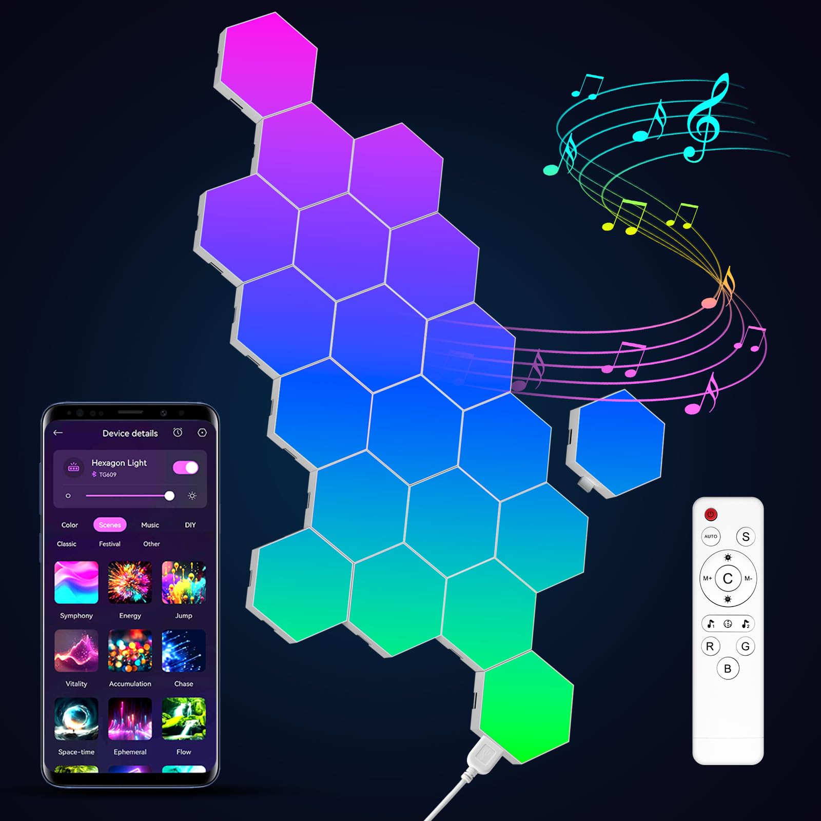 Photo 1 of JIMIMORO 20 Pack Hexagon Light Panels - Smart RGB LED Wall Lights With APP & Remote Control, Cool Music Sync Gaming for Living Room, Bedroom, Kids, Adults