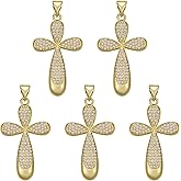 COGCHARGER 5Pcs Gold Cross Charms for Jewelry Making Teardrop Religious Christianity Crystal Charms Brass Cubic Zirconia Pendants with Jump Ring for Earring Bracelet Necklace DIY Supplies