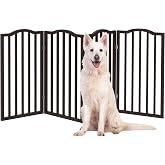 PETMAKER Pet Gate, 4 Panel Freestanding Dog Gate Indoor, Brown, 72&rdquo; x 32&rdquo; | Foldable Dog Fence for Stairs, Hallways, Doorways, and Porch, Wood and Metal Safety Pet Fence Barrier