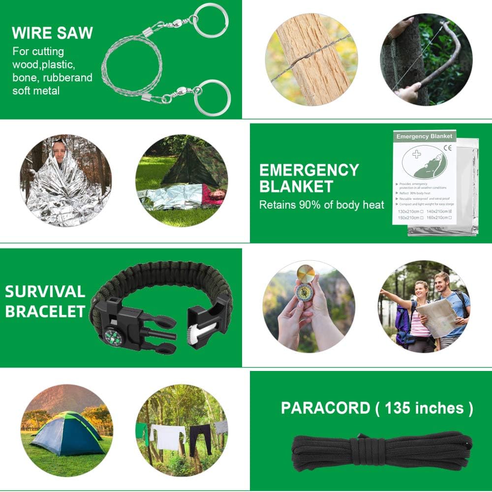 Tolaccea Survival Gear Essential 17 in 1 Camping Survival Kits Professional Tactical Equitment Emergency Survival Tools with Knife Compass Blanket for Adventure Outdoors: Sports & Outdoors