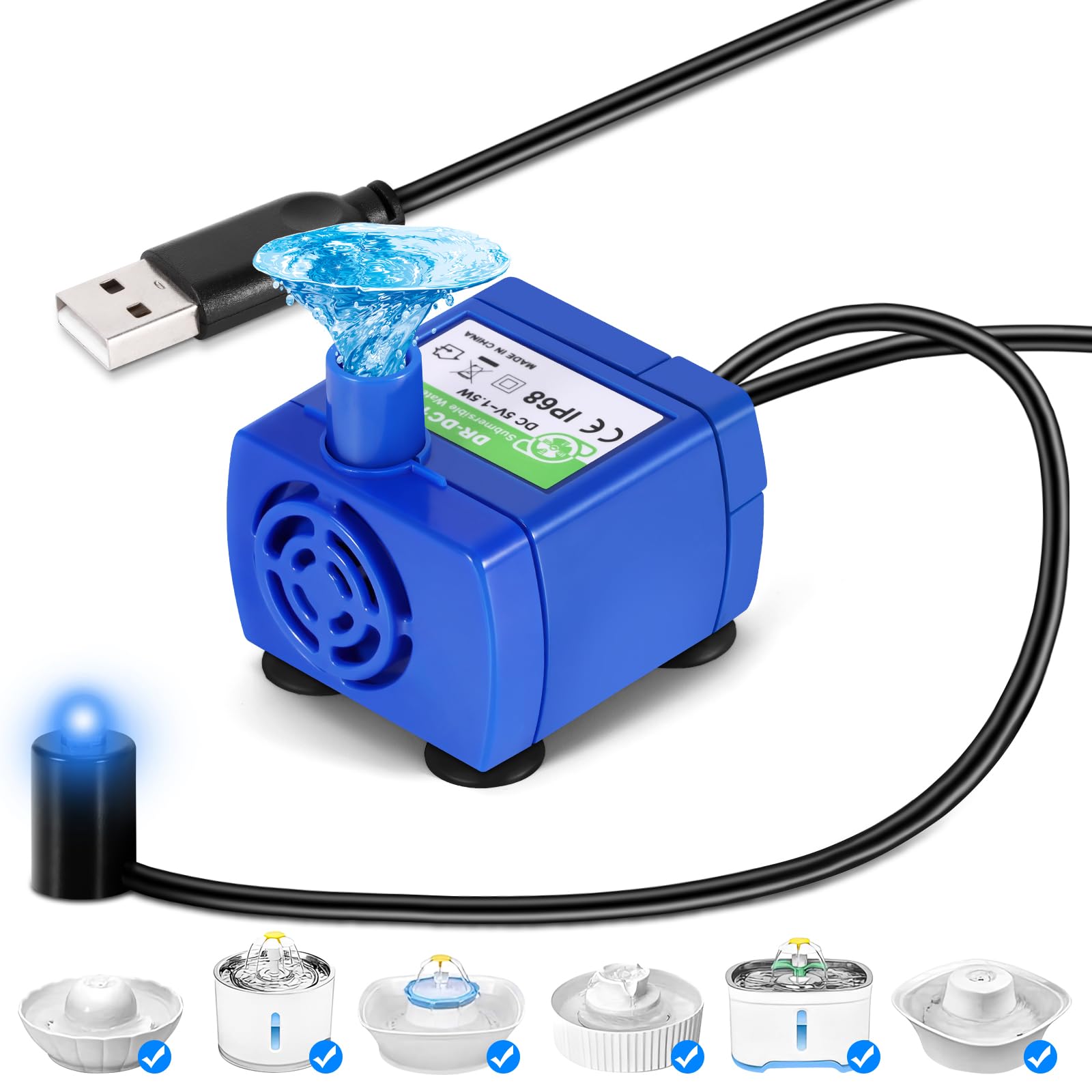 UNISOPH Cat Fountain Pump, Cat Water Fountain Pump Replacement, Small Water Pump, Low Energy Consumption Ultra Silent Mini Water Pump for Motor for Aquarium Fish Tank, Pond, Fountain(5V)