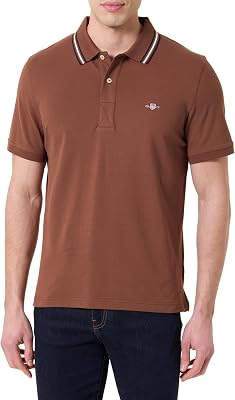 Collar Tipping SS Polo Camisa, Caoba, L Hombres