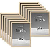Venusmiles 11x14 inch Picture Frame, 11x14 Photo Frames with 8x10 Removable Mat - High Definition Plexiglass - Vertical and Horizontal Display - Wall Hanging Frame - Oak Color, 12 Pack
