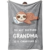 Funny Valentines Day Gifts for Grandma, Grandmas Birthday Gift from Grandkids, Grandma is Charging Sloth Blanket, Grandmas Gifts for Mothers Day Christmas, Soft Sloth Blanket for Grandmother 60" x 50"