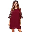 MakeMeChic Women's Casual Crewneck Half Sleeve Summer Chiffon Tunic Dress