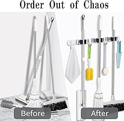 2 Pack 3 Racks and 4 Hooks Broom and Mop Holder