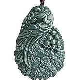QVFVJA Real Jade Phoenix Pendant Necklace for Women Men Genuine Certified Jadeite Double Side Hand-Carved Jewelry Protection Amulet Valentine's Day Christmas Gift Bring Good Fortune