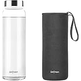 LETREEN Glass Water Bottle 32 oz, Borosilicate Wide Mouth Glass Water Bottle with Neoprene Sleeve, BPA-Free Leak Proof Reusable for Hot Cold Drinks, Work, Gym, Home