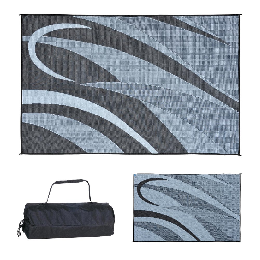 Photo 1 of *Small cut in Bag* Stylish Camping GA1 Reversible Graphic Patio Mat-8' x 12', Black/Silver