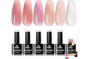 BEETLES GEL POLISH Beetles Builder Gel Set,6 Colors 7 in 1 Jelly Clear Pink Nude Builder for Nail Apex Thickening Extension Strengthen Weak Nails for Beginners DIY Salon at Home,UV & LED Lamp Needed