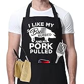 Miracu Funny Cooking Aprons for Men, Mens Grilling BBQ Aprons with Pockets, Humor Grill Kitchen Valentines Day, Birthday Gifts for Male Chef, Husband, Boyfriend, Guy, Dad, Step Dad, Friends, Man, Him
