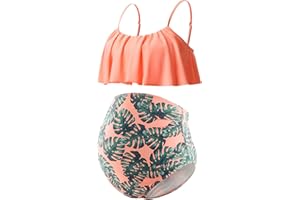 DEBELLY Maternity Bikini Set Two Piece Swimsuit Ruffle Women Bathing Suits High Waist Vintage Pregnancy Swimwear