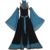 daizbella Medieval Renaissance Dress Costume Viking Elf Off Shoulder Dress with Belt and Sleeves Cosplay Costume