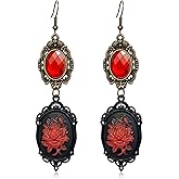 JOONL Handmade Vintage Gothic Rhinestone Rose Flower Dangle Drop Earrings Punk Red Heart Butterfly Hook Earrings for Women Costume Cosplay