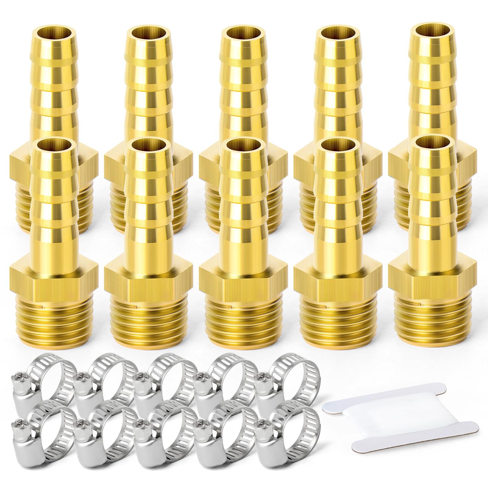 TAILONZ PNEUMATIC Brass Hose Barb Fitting -6mm Barb to 3/8 Inch Male BSP Adapter（Pack of 10）