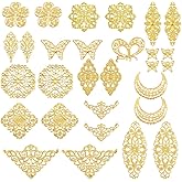 SUNNYCLUE 14 Styles 112Pcs Filigree Connector Charms Gold Filigree Charms Metal Flower Butterfly Moon Corner Protector Links Embellishments for DIY Hairpin Necklace Earring Jewelry Making Findings