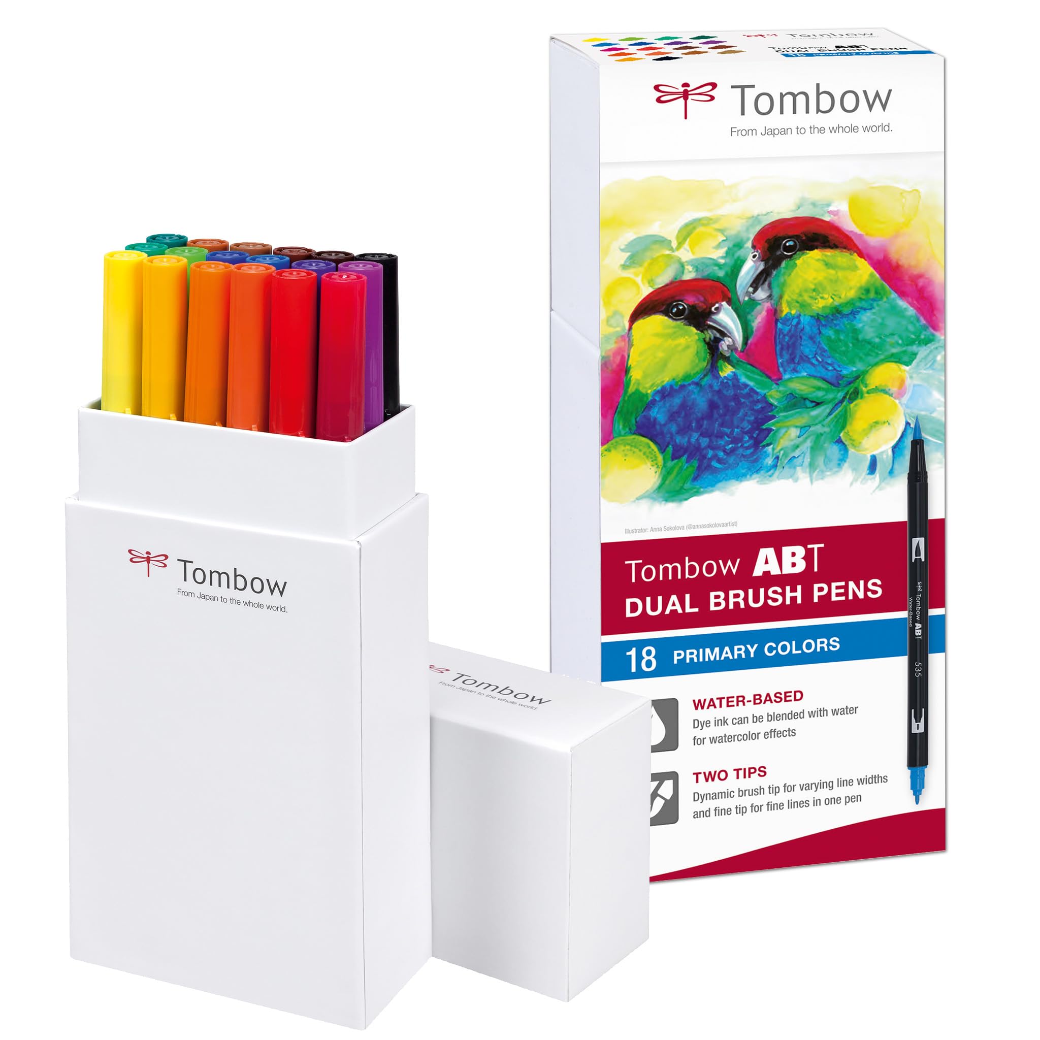 Tombow ABT Dual Brush Pen - Primary Colours (Pack of 18)