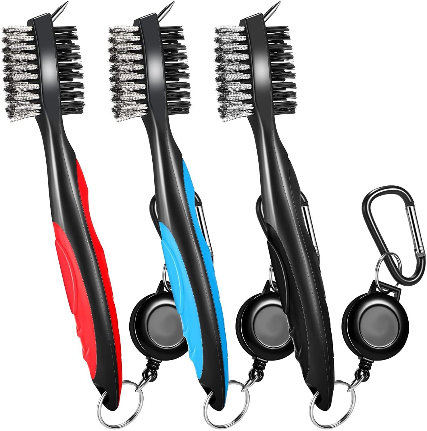 AXKAL Golf Club Brush Groove Cleaner Retractable 2 Ft Zip-line, Gof Aluminum Carabiner-Lightweight Stylish-Easily Attaches to Golf Bag Sports Outdoor for Men Women (3 Pack Mixed(Blue+Black+Red))