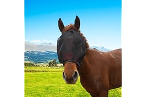 Full Face UV Protective Horse Fly Mask – Breathable Fine Mesh Design, Black (1 Pack)