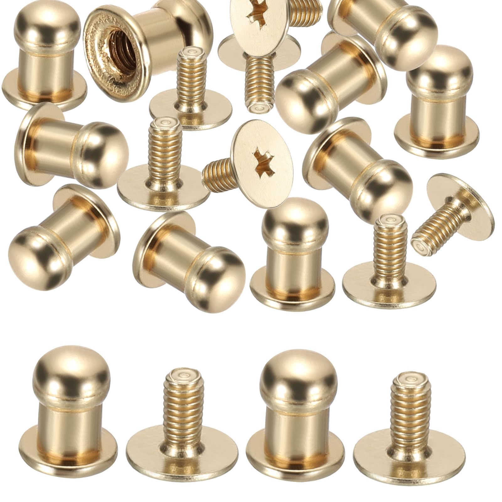 PATIKIL 5x8x6mm Rivets for Leather, 50 Pack Metal Button Spikes Screw Kit Screw Back Round Head Rivets Screw Buttons DIY Leather Hardware Trim Craft, Light Gold