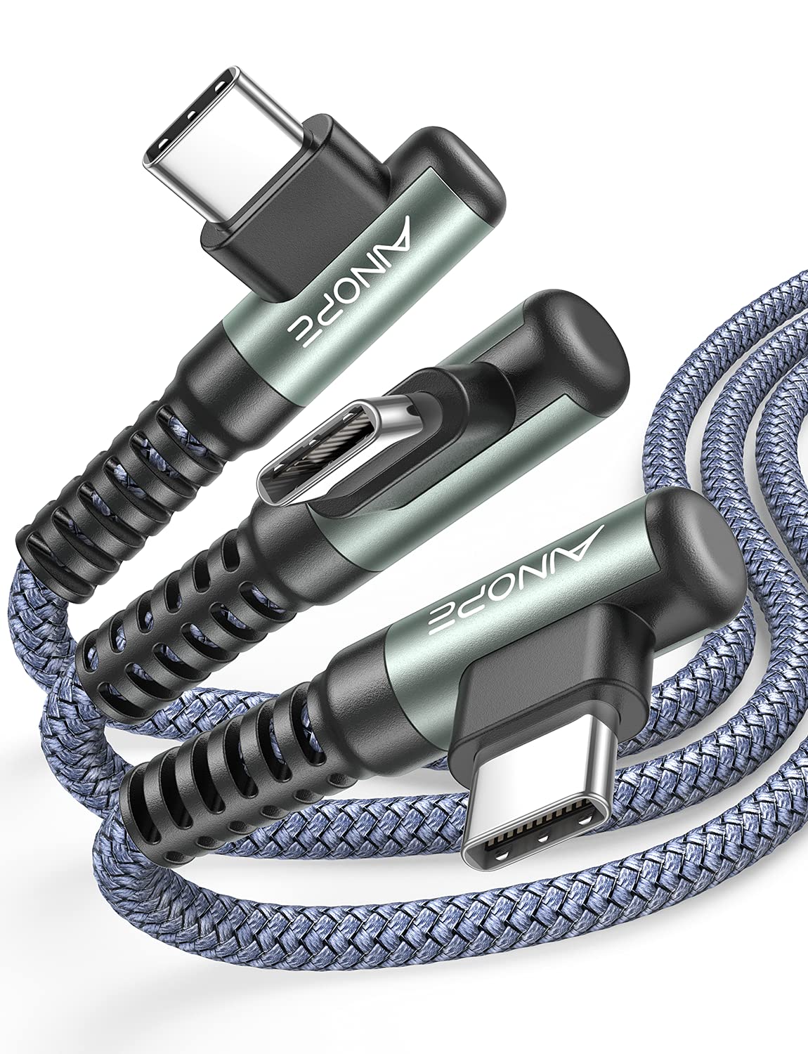 Type C Charging Cable 1M+2M+3M 3pac 3.1A USB Fast Charge Cable Right Angle, Nylon Braided USBC Charge Cable