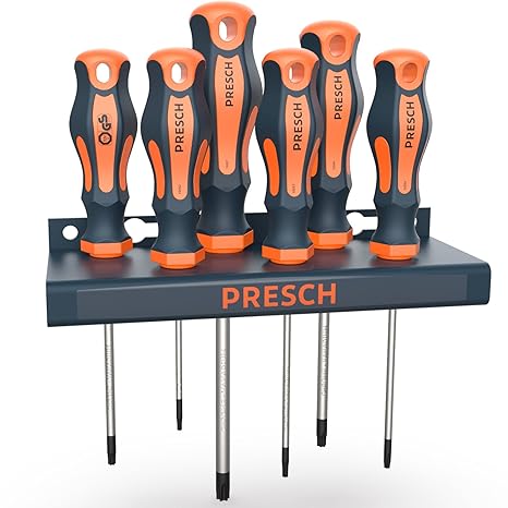 Presch Schraubendreher Set TX 6-tlg mit Wandhalterung TÜV - GS geprüft - Schraubenzieher Satz mit Halter zur Aufbewahrung - P
