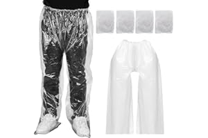 LIQWEI 4 PCS Disposable Rain Pants, Unisex Adult Waterproof Long Tube Rain Pant with Shoe Cover, Thickened Plastic Foot Wrapped Rainpants Outdoor Activities Travel Cycling
