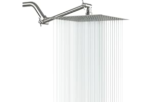 Lordear Shower Head with Extension Arm, 10 Inch Solid Square Ultra Thin 304 Stainless Steel Rain Shower Head with Solid Brass 11 Inch Adjustable Extension Arm,Brushed Nickel
