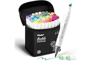 Ohuhu Alcohol Markers Brush Tip: 48-Color Double Tipped Art Marker Set for Artist Adults Coloring Illustrations -Honolulu -Brush & Chisel -Refillable