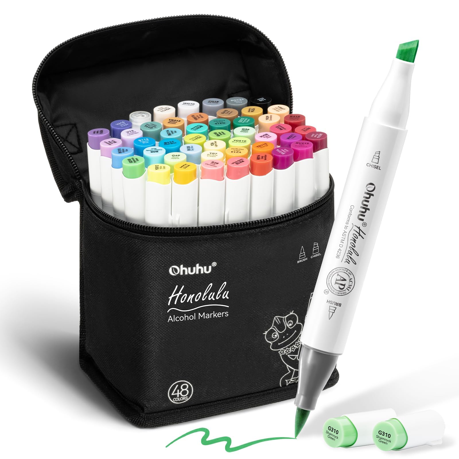 Ohuhu Rotuladores con alcohol, 48 colores, pincel y cincel para adultos, coloración acogedora