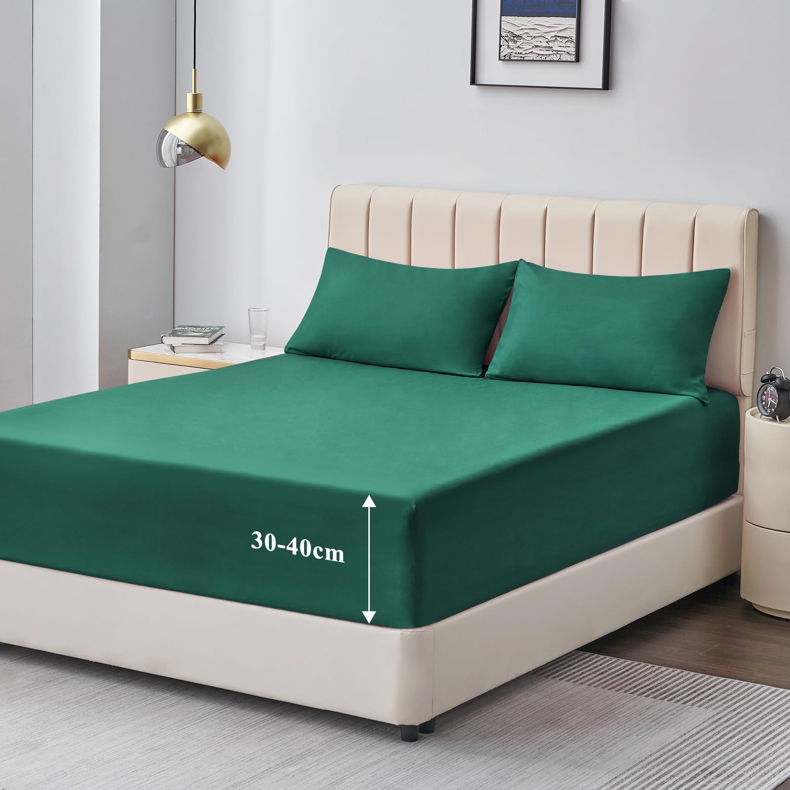 Aisbo Super King Fitted Sheet Green - Extra Deep Pocket Bed Sheet 16 inch 40 cm - Microfiber Bottom Sheet, 183x200cm