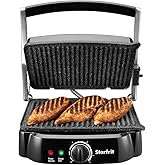Starfrit The Rock Electric Panini Grill - 14" x 12" - Rock.Tec Non-Stick Cooking Surface - Opens 180 Degrees